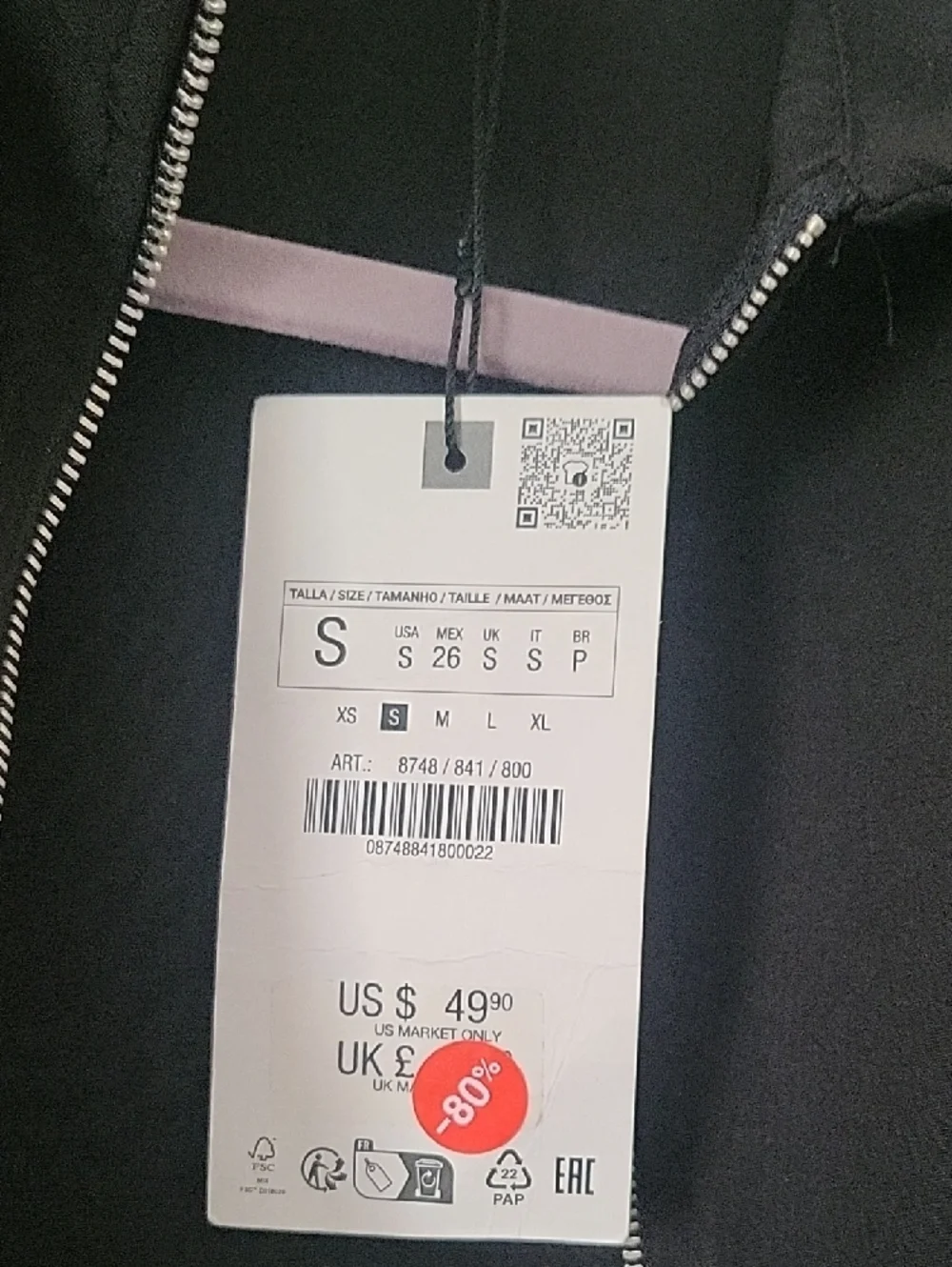 Zara Black Zip Front Mini Dress Collar Cap Sleeve A-Line Womens Size S NWT - Picture 8 of 9